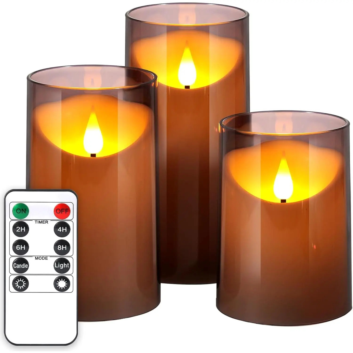 Flameless Candles with Remote Timer: 3D Wick  Operated Led Pillar Unbreakable   Candle Set for  Decoration Romantic Ambiance - Grey 3 Pack