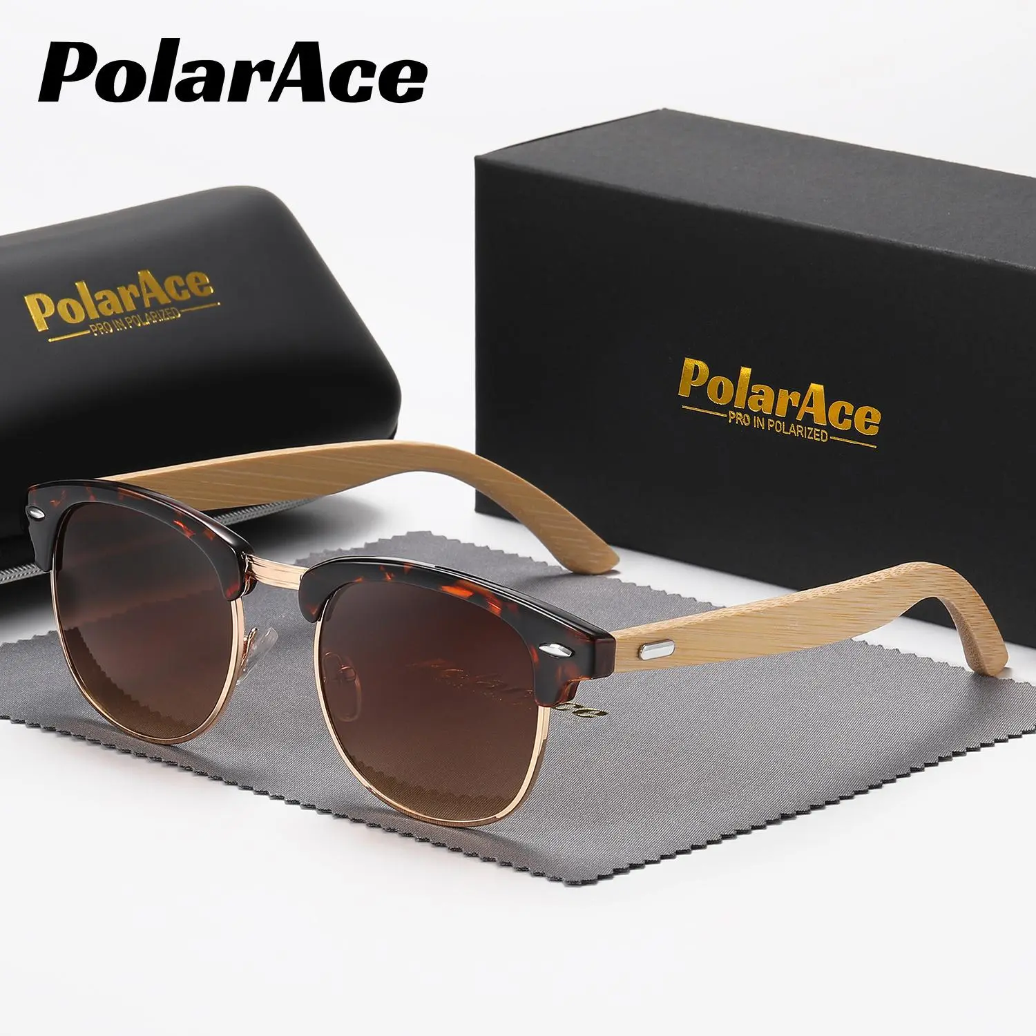 PolarAce men's and women's same bamboo and wood feet sunglasses retro wooden bamboo leg glasses outdoor travel sunshade sunglasses