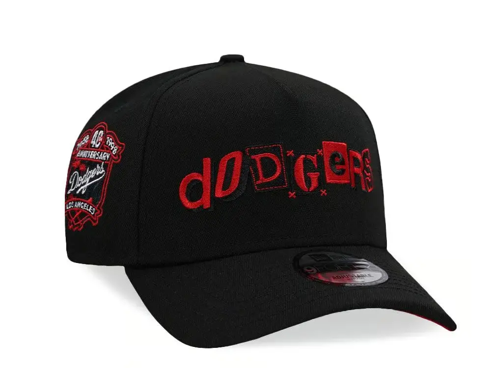 New Era Los Angeles Dodgers 40th Anniversary Black and Red Script Edition 9Forty A Frame Snapback Hat.
