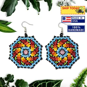 Big Sun Colors Hook Beaded Handmade Earrings For Women