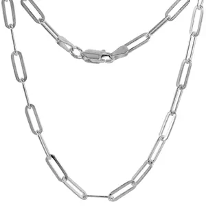 Sterling Silver 3mm Paperclip Chain Necklace for Women & Men Nickel Free Italy sizes 7 - 30 inch