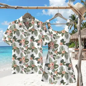 Tropical Floral Hibiscus 2026 Vacation Couple Set Dress and Shirt Hawaii, Botanical Leaf Matching Outfit For Men Women, Summer Beach Wear Honeymoon Gift Idea | 090426.R3090.ID00