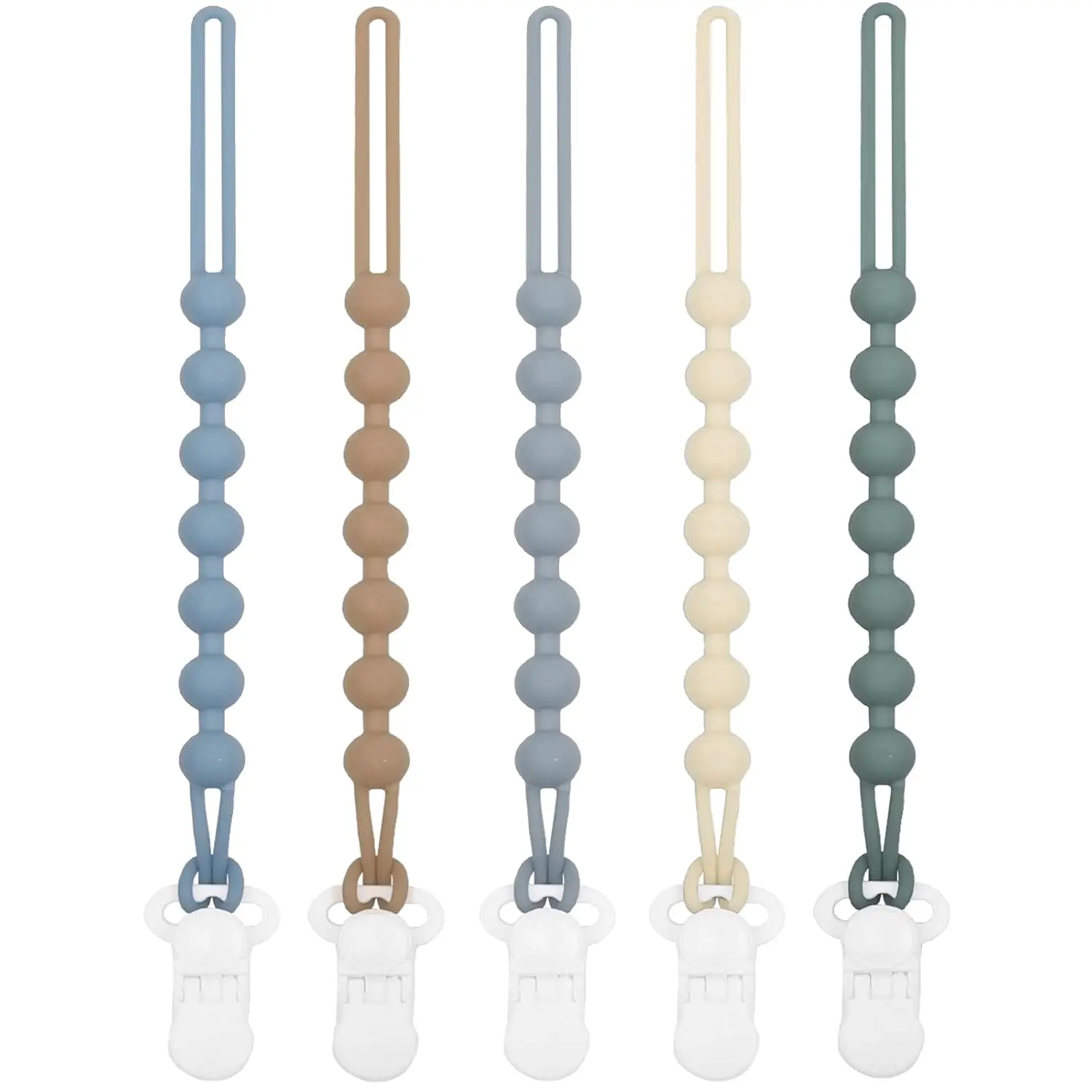 5-Pack Silicone Pacifier Clip, One-Piece Silicone Pacifier Holder Clip  Boys & Baby Girl Binky Clips Rust-Free Holders Unisex Newborns Shower Birthday Gifts (Blue)
