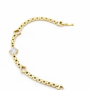 Bracelet with Clear Zircon - Elegant Gold-Tone Chain Design for Women
