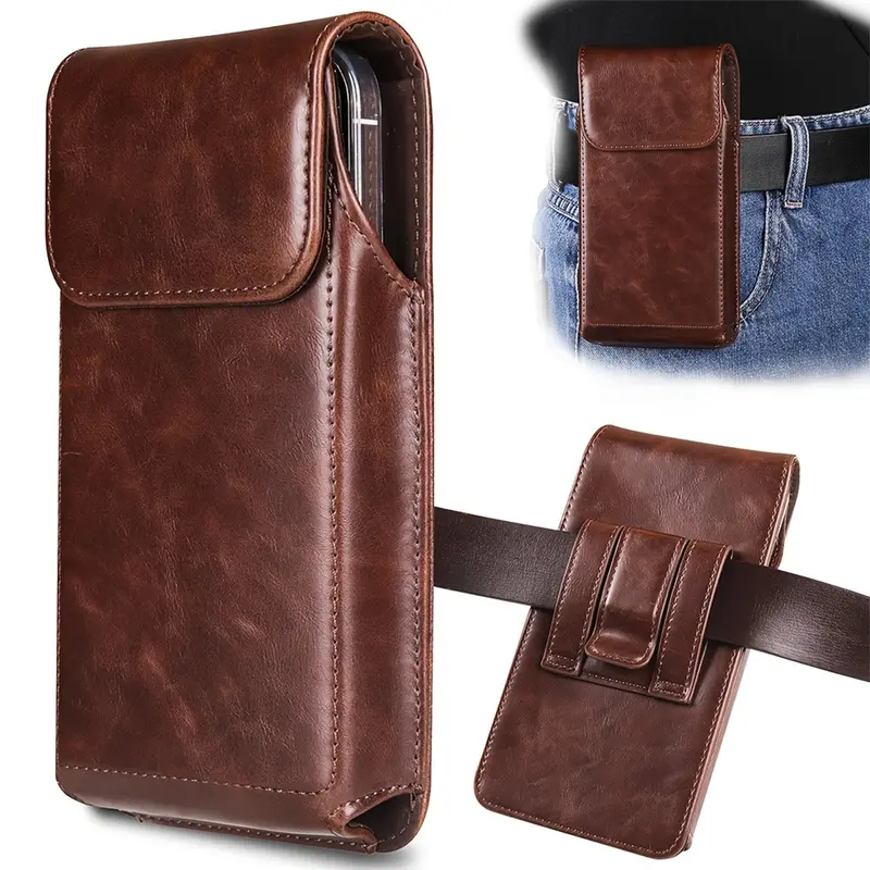 Men's Premium Faux Leather Phone Case, Durable Lightweight Built in Wallet Pouch with Belt Clip and Adjustable Strap, Secure Phone Storage Minimalist Design Wallet Accessories for Everyday On-the-Go Carry