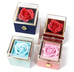Eternal Rose Surprise Gift Box with Rotating Button – Flip to Open Hidden Storage Compartment for Jewelry or Love Letter – Preserved Flower Gift for Her, Mother's Day, Birthday, Valentine's – 3.14 x 3.14 x 3.22 Inches