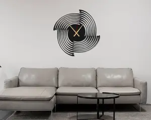 Minimalist Metal Black Large Wall Clock, Modern Line Clock for Livingroom and Kitchen, Silent Office Wall Clock, Oversized Farmhouse Clock