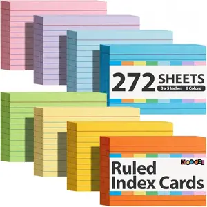 3x5 Index Cards 272 Count, Colored Ruled Flash Cards for Studying, Heavy Weight Lined Notecard Portable Note Taking for Students Teachers School Office Home Supplies, 8 Colors