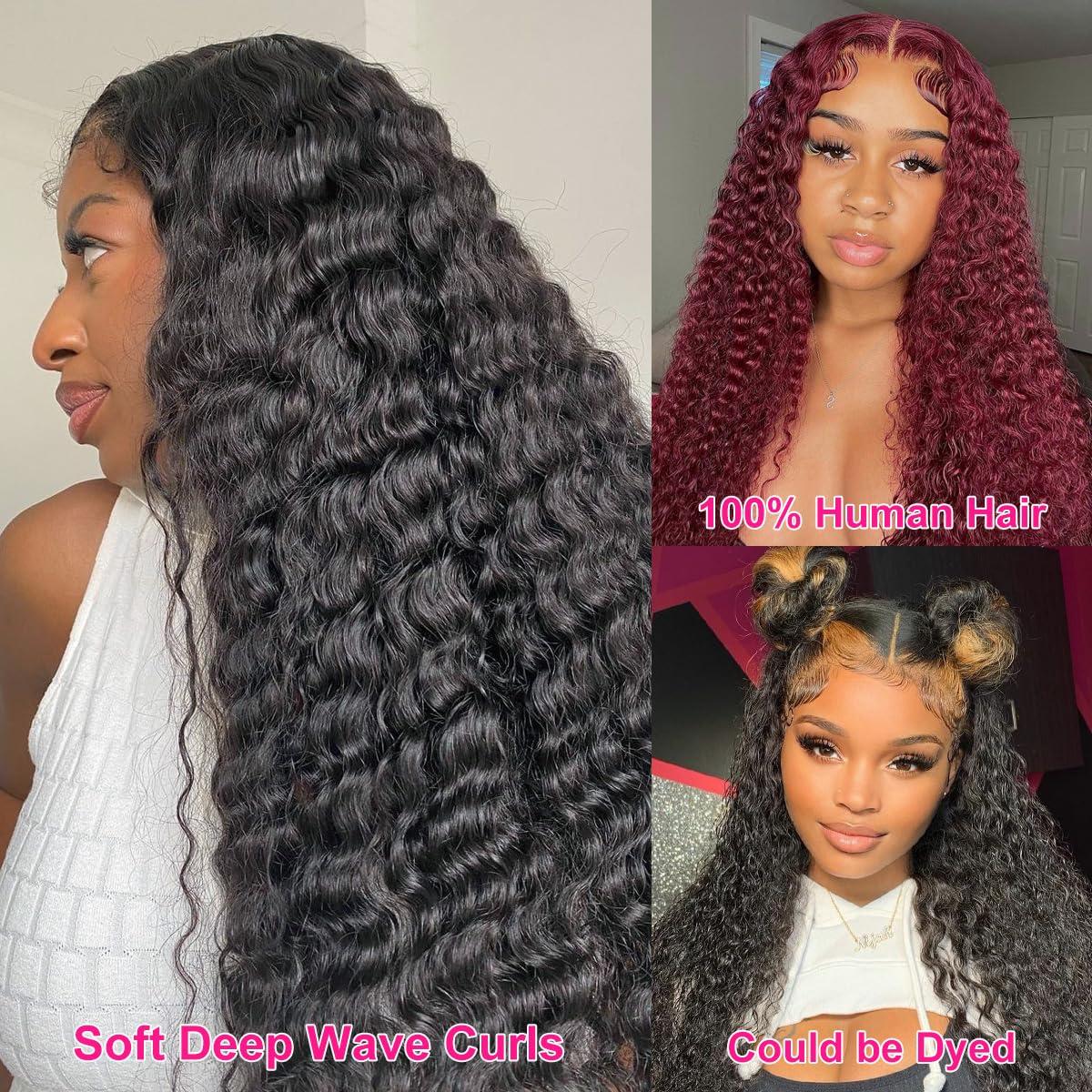 34 36 Inch Deep Wave 13x6 13x4 Lace Front Human Hair Wig 180Density Water Wave 13x6 HD Transparent Lace Frontal Wig Human Hair For Women