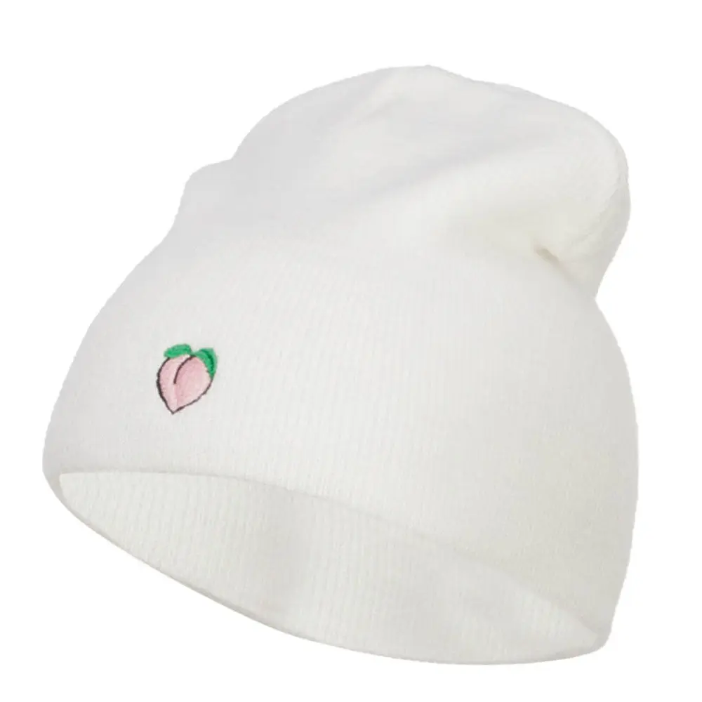 Mini Peach Embroidered Short Beanie