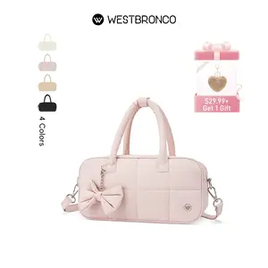 WESTBRONCO 2026 New Year Gift Idea Puffer Crossbody Bag for Women Quilted FASHION Shoulder Handbag Cosmetic Makeup Bag with Cute Bow Bag Gift for Her