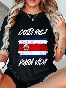 100% Cotton 100% cotton Pura Vida National Flag Of Costa Rica Cool Central America T-Shirt women graphic shirts