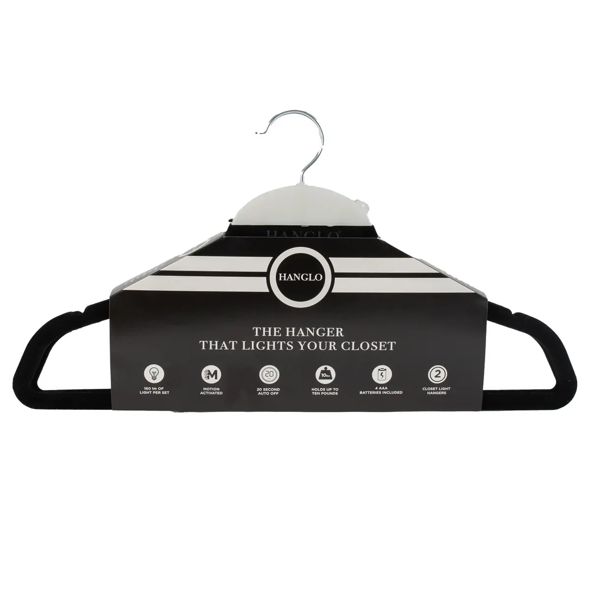 LED Hanger 2 Pack Motion Sensing Light Up Black Velvet Hanger