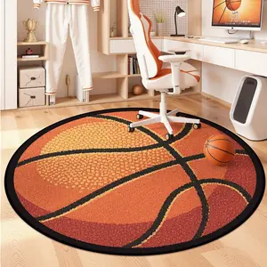 Multicolor Fun Basketball and Soccer Pattern Flannel Round Rug, for Kitchen, Bedroom, Indoor & Outdoor, Perfect for Winter and Holiday Decor