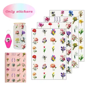 4 Sheets Cute Floral Flower Transfer Stickers, UV DTF Printable, for Cups, Cellphone, Phone Cases, Laptops, Keychains, Holiday Gifts, Custom Decorations