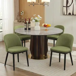 Modern Dining Chairs Set of 4, Linen Upholstered Dining Chair with Wood Legs,Ergonomic High Backrest,Kitchen Side Chairs with Thick Padded Seat for Kitchen,Living Room,Restaurant,Green