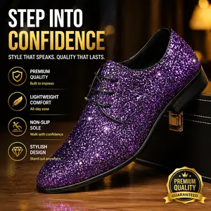 Men's Purple Glitter Lace-up Pointed Toe Formal Dress Shoes - Elegant, Classic, Lightweight, All-Season Sparkling Footwear for Special Occasions,summervibes