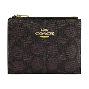 Coach Brown Coated Canvas Bifold Wallet for Women with Logo