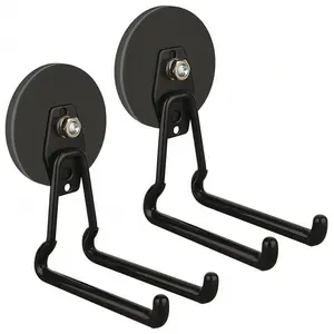 New Upgraded Giant Magnetic Hooks, 2-Pack, Heavy-Duty Large Magnetic Hooks for Extension Cords, Cables, Hoses, Power Cords, Ropes, Drills, Jigsaws, Circular Saws, Gardening Tools (Black / 3.46 Inches)