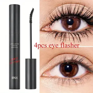 4 Piece Waterproof Mascara Set - Silk Fiber Lash Extensions, Natural Look, Long Lasting, No Smudge, Easy To Remove - 0.26 Fluid Ounces Per Bottle, 6 Pcs For Festivals, Parties And Everyday Use