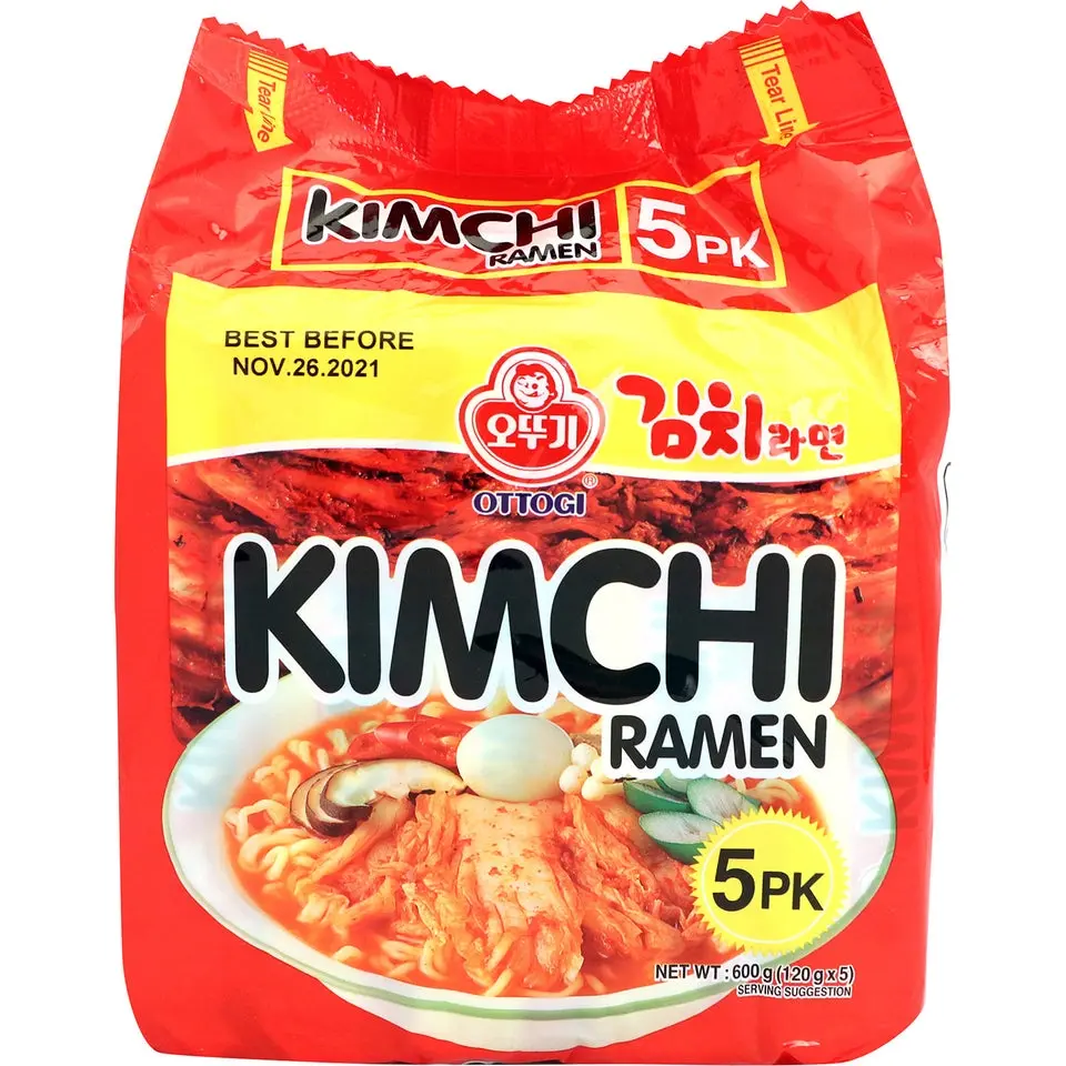 Ottogi Mr Kimchi Ramen Noodles Family Pack - Chewy, Savory Cheese-Flavored Spicy Korean Instant Noodles, Ambient Cupboard Pantry Food for All Ages, Chewables (21.16 oz), Enriched Wheat Flour, Palm Oil, Potato Starch, Modified Starch (Tapioca, Potato), Whe