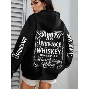 Women's Letter Print Drop Shoulder Hoodie, Fashion Casual Long Sleeve Hooded Sweatshirt for Daily Holiday Outdoor Wear, Ladies Clothes for All Seasons