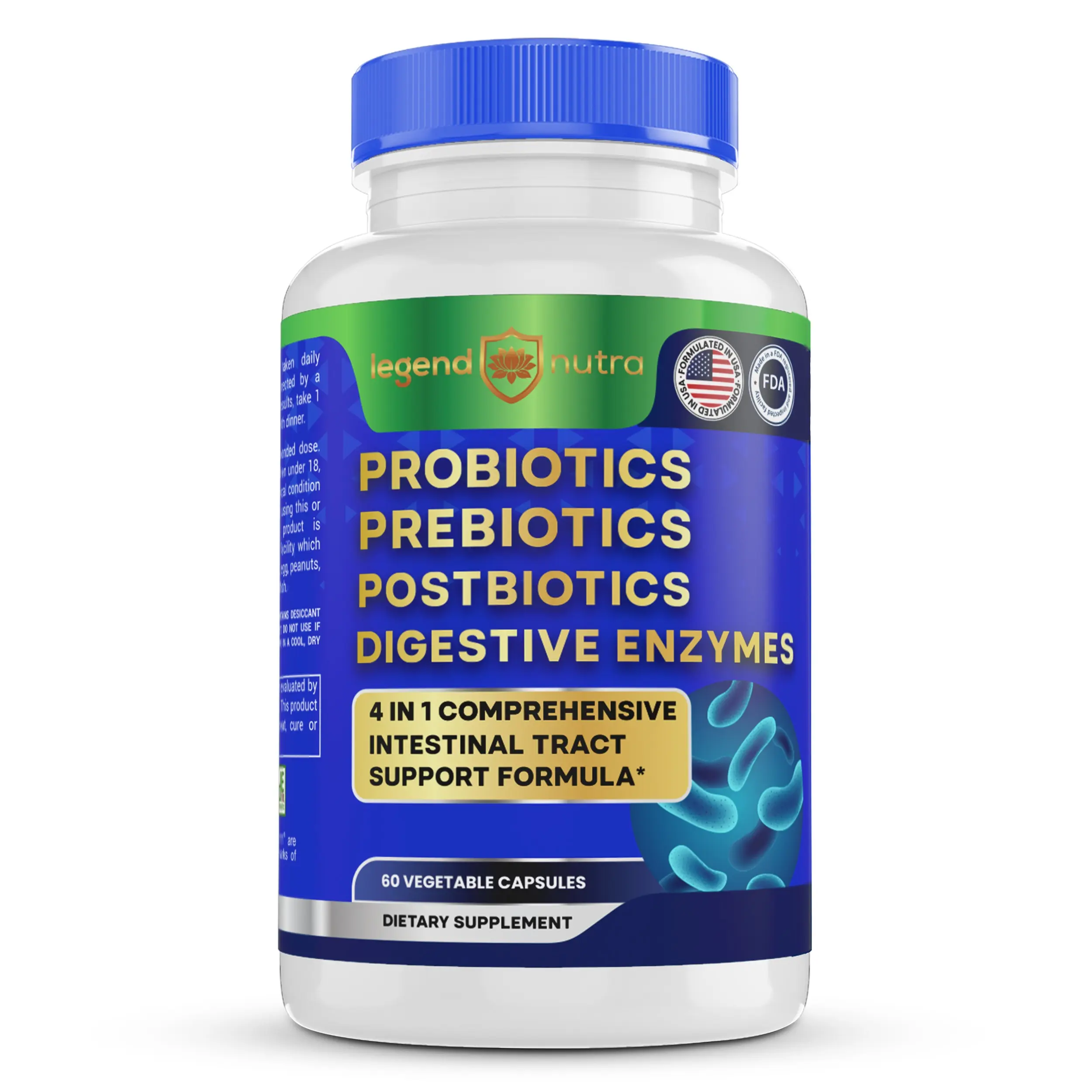 4-in-1 Probiotics + Prebiotics + Postbiotics + Digestive Enzymes 60 Count Edible Fitness