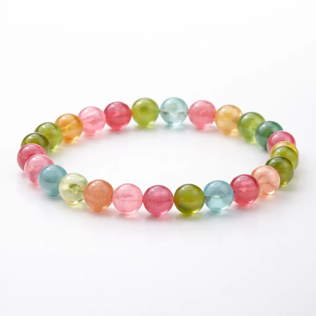 Lily Crystal, Rainbow Tourmaline Beaded Bracelet with Elastic Band, Suitable for Most Sizes, Each One is Different