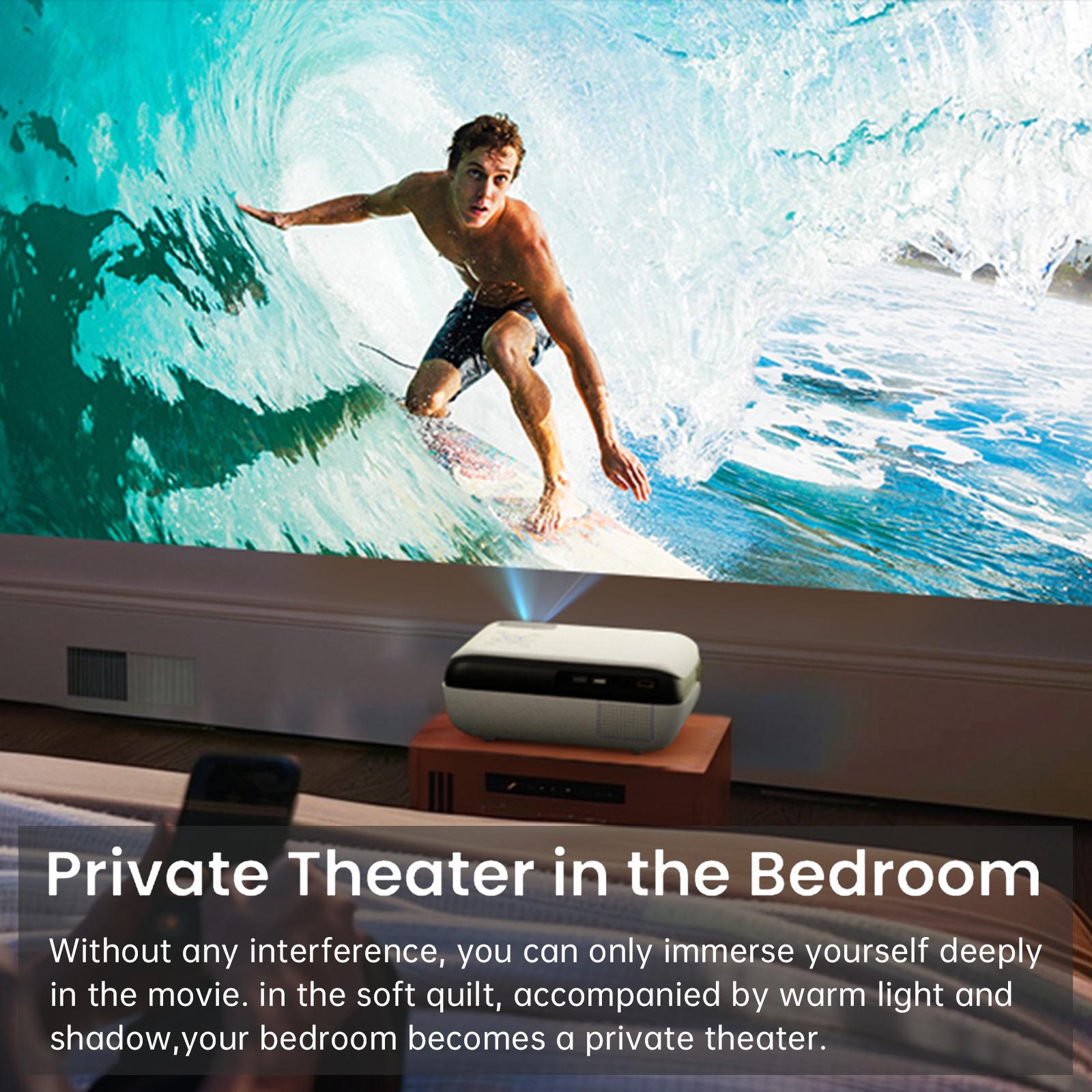 HAPPRUN Mini Projector GTV – Portable 1080P Supported 4K-Compatible Home Theater Projector with Bluetooth 5.1, Screen Mirroring, Ideal for Bedroom, Camping, Kids Videos, Works with iPhone, Android, HDMI, USB, and TV Sticks