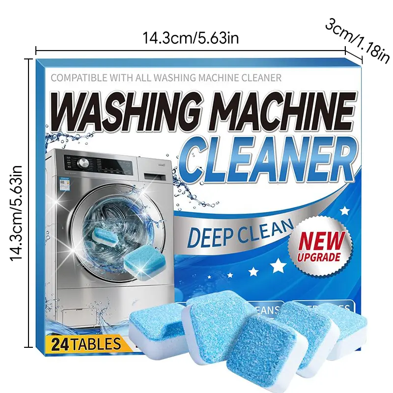 24-Pack Washer Machine Cleaner Tablets Deep Cleans Year-Round for HE Top-Load & Front-Load Washers Removes Grime Build-Up Septic-Safe Household Mother's Day Gift