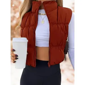 Women's Short down Vest Zipped Stand Collar Sleeveless Padded Cropped Vest