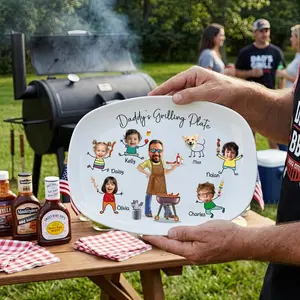 Custom Dad’s Grilling Plate Personalized, Father’s Day Gift, Custom Grilling Plate Gift With Kids Names, BBQ Gift For Dad Grandpa