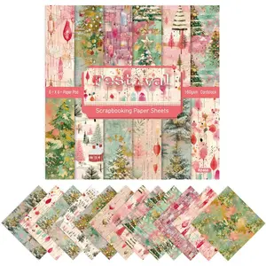 Pink Christmas Pattern Scrapbook Paper 6x6 Winter Holiday Festival Scrapbooking Paper 24 Sheets Xmas Origami Single-Sided Print for Cardmaking DIY Cardstock Decorative Craft Paper (R2460)