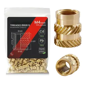 M4 Threaded Inserts Heat Set Insert,108 Pieces M4x6x6mm Metric Knurled Nuts,Brass Threaded Inserts for Plastic and  Printing Components