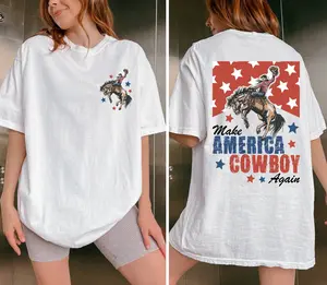 Sale Up To 70% - Make America Cowboy Again 2 Sided Tee, Western Shirt, Cowgirl Shirt, Country Shirts, Bucking Bronco, Independence Day, America Cowboy Shirt, Gift for Women - Womenswear