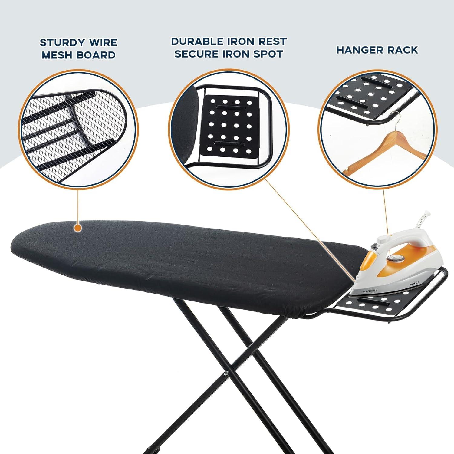 Ironing Board Full Size 54"x13" Heavy Duty Compact Ironing Board with Iron Rest, Heat Resistant Cover with Ultra Thick Padding, Height Adjustable Sturdy Iron Stand, Black