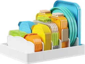 Kitchen Cabinet Organizer for Food Contanier Lid, Lid Holder with 6 Adjustable Dividers & 7 Sections for Pantry Organizers and Storage, Home Drawer Organization, Large, 13" x 10"