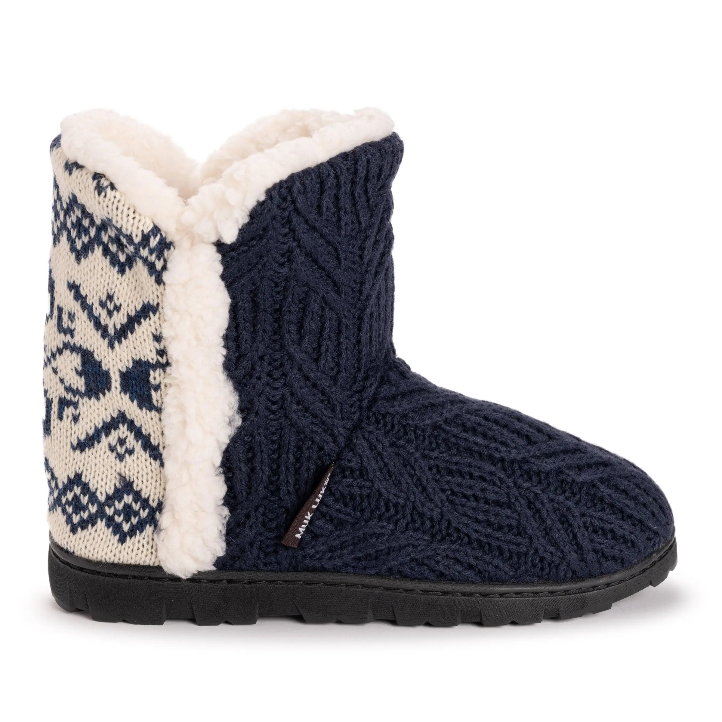 Muk Luks Women's Cheyenne Slipper Boots, Cozy Acrylic Knit with Soft Faux Fur Lining, Comfort Foam Liner for All Seasons, Indoor-Outdoor Sole, L (9-10)