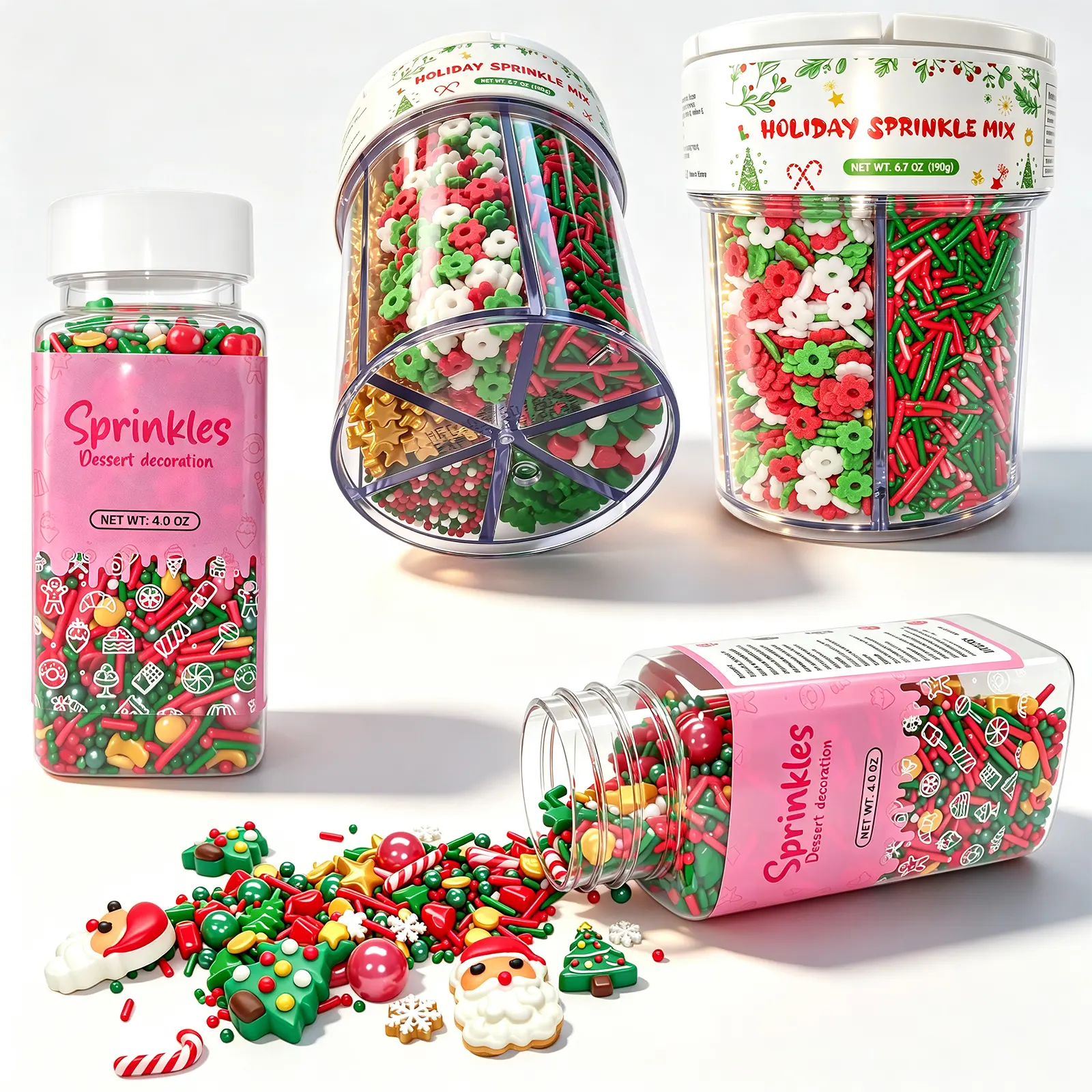 Winter Sprinkles Set & Edible Christmas – Snowflake, Snowman & Jingle Bell Candy Toppers, 4-in-1 Holiday Sugar Pearl Mix for Cake Decorating, Cupcakes, Cookies & Baking