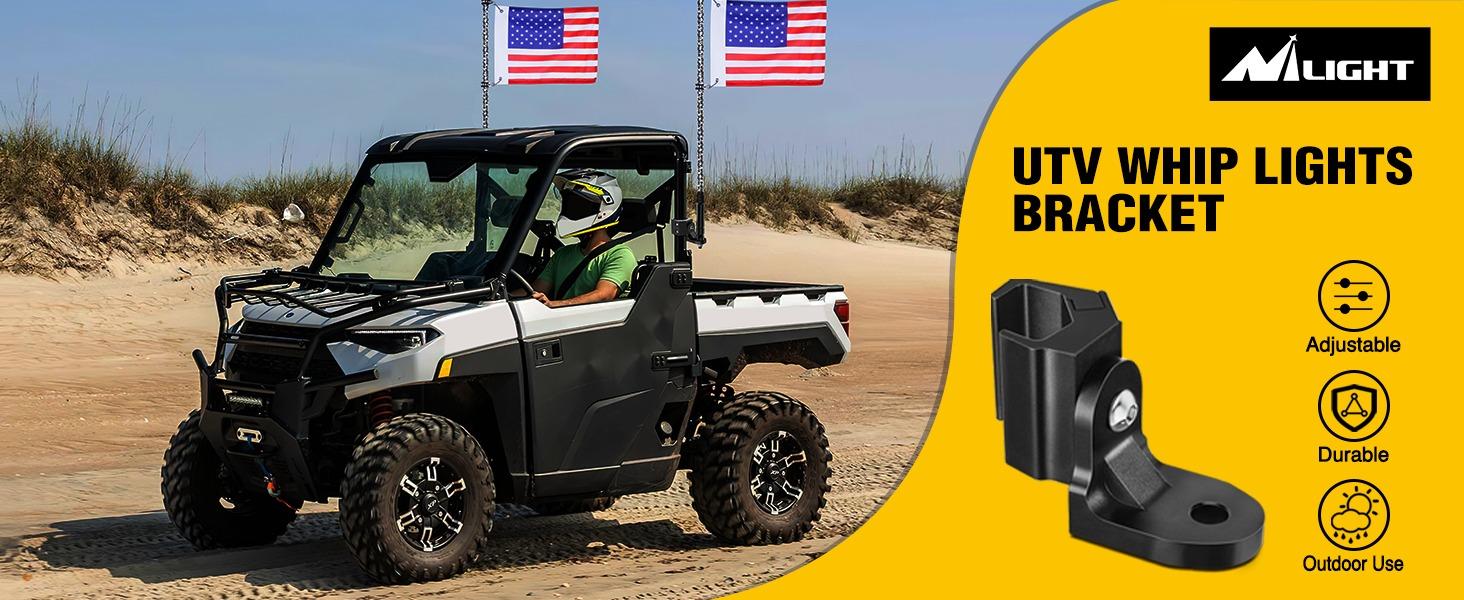 Nilight UTV Whip Light Mount Flag Antenna Mounting Bracket Adjustable for Pro-fit Cage Compatible with Polaris Ranger General Can am Defender Commander Maverick Trail/Sport