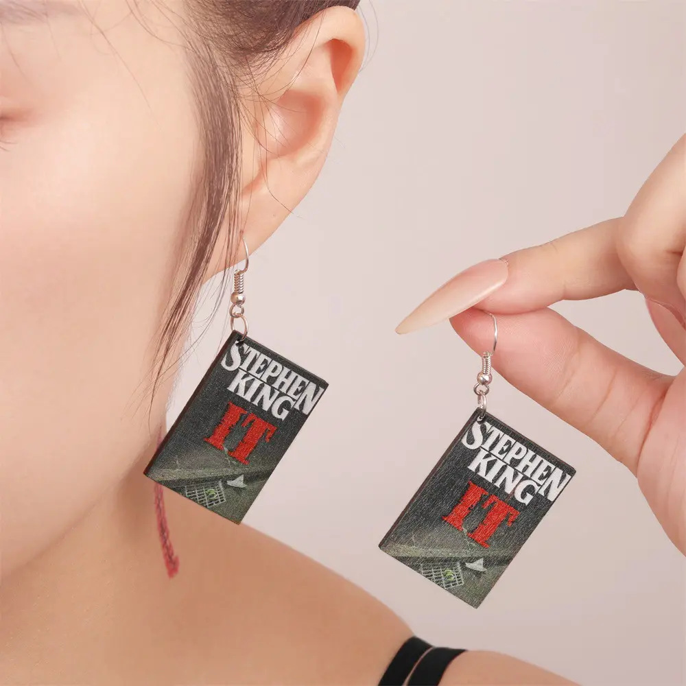 Fully-managed eco-friendly acrylic earrings, personalized Halloween book-shaped earrings