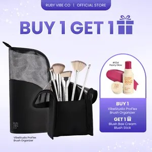 [RUBY VIBE CO] [FREE GIFT] VibeStudio ProFlex Brush Organizer, Stand-Up Foldable Makeup Brush Bag, Portable Travel Artist Case, Water-Resistant Silicone Makeup Tool Storage