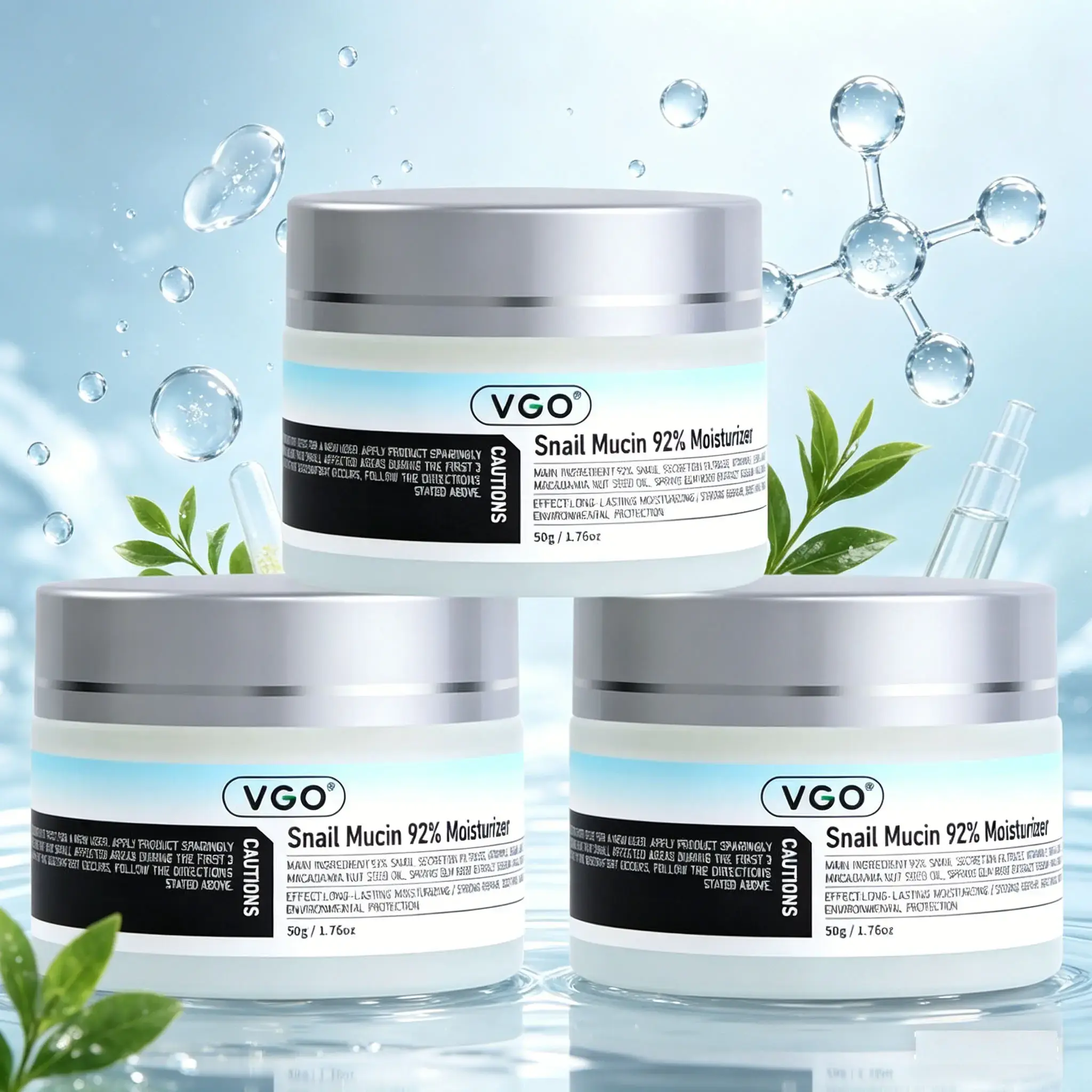 VGO 92% Snail Mucin Face Gel Cream, Daily Moisturizer with Vitamin C Serum & Charcoal to Hydrate Dry Skin, Repair & Control Oil - Skin Care, 50g, Moisturizers, Moisture