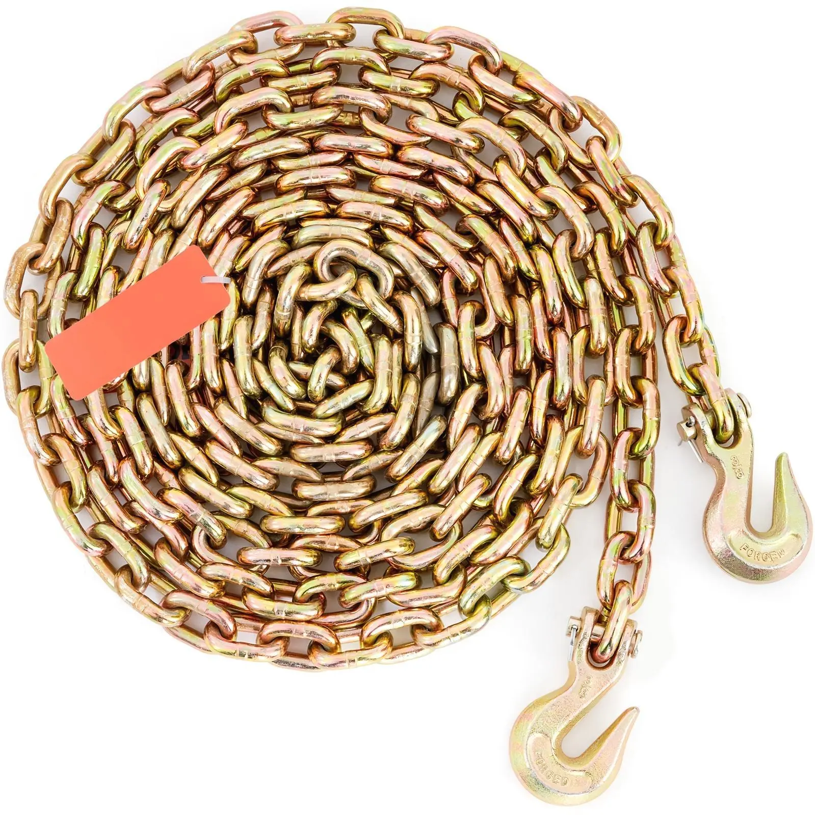 Happybuy Transport Binder Chain, 7100 Lbs Working Load Limit, 3/8'' X 20' G80 Tow Chain Tie Down With Grab Hooks, DOT, Galvanized Manganese Steel For Dock, Factory, And Construction Sites