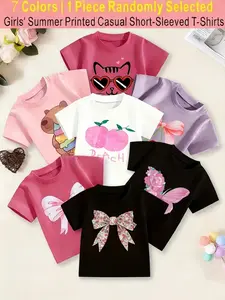 7Colors Available, Send One Random , Send One piece，Cartoon Fashion Geometric Print,Spring and summer, casual wear, casual clothing, cute designs, trendy fashion, comfortable materials, durable, fashionable Fitted T-shirts, youthful, apparel