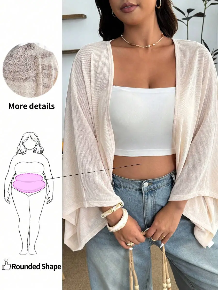 LUNA LAYER Plus Size Women White Bolero Lightweight Knit Cardigan 3 4 Batwing Sleeve Summer Beach Cover Up Top