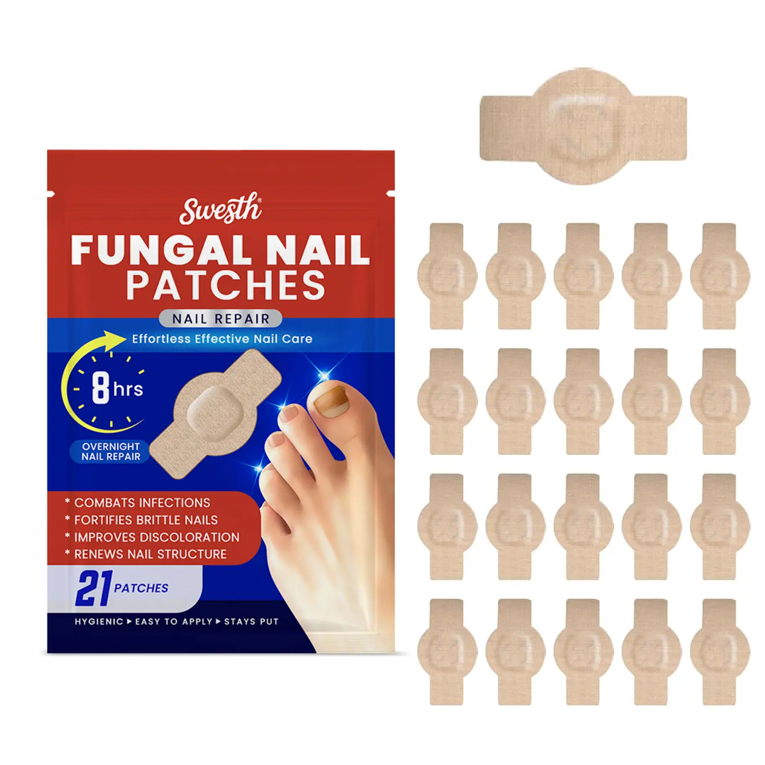 Swesth Advanced Nail Repair Patches - Nighttime Renewal 21 Count for Discolored & Damaged Nails - 8-Hour Intensive Care Restores Healthy Appearance, Aesthetic, Smooth