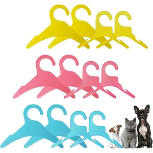 12Pack Dog Clothes Hangers, 2 Size Plastic Pet Apparel Hanger Small Baby Hangers for Nursery Small Dog Puppy Cats Kitten Clothing Closet Hanging (Pink, Blue, Yellow)