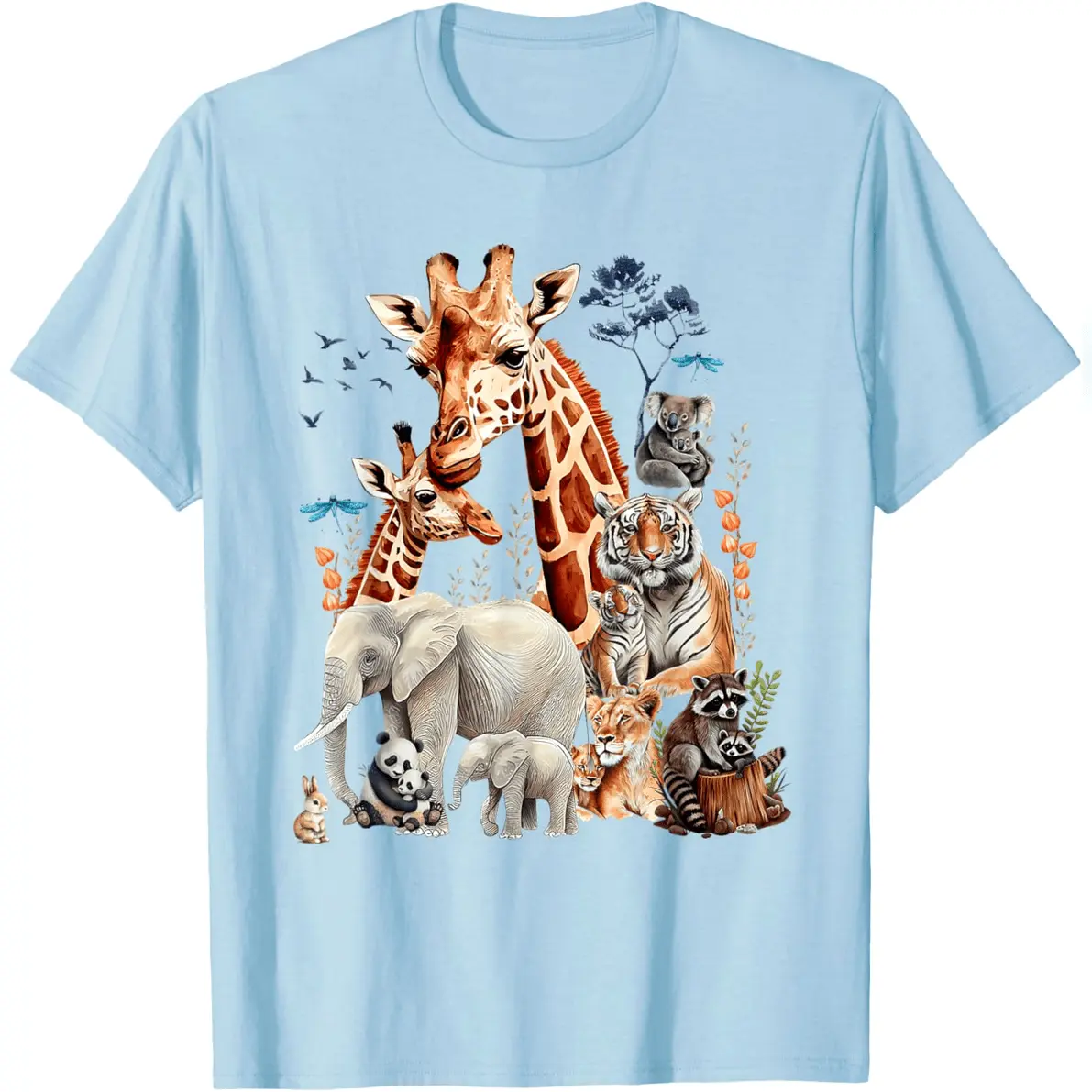 Men's Casual Zoo Animal Graphic T-Shirt, 100% Cotton Short Sleeve Round Neck Safari Birthday Party Top, Tops, Shortsleeve, Menswear