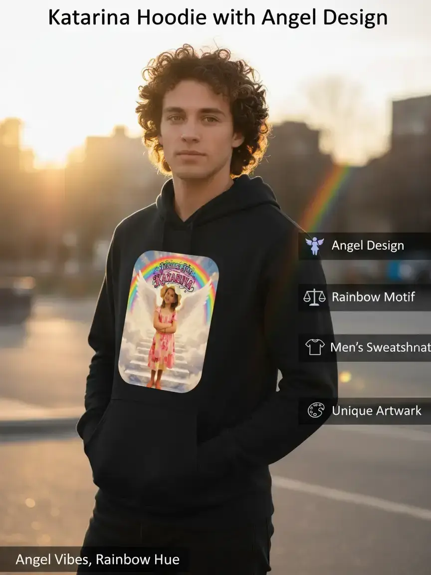 Justice for Katarina Hoodie Rainbow - Menswear Sweatshirts with Angel Design and Rainbow Motif Casual Black